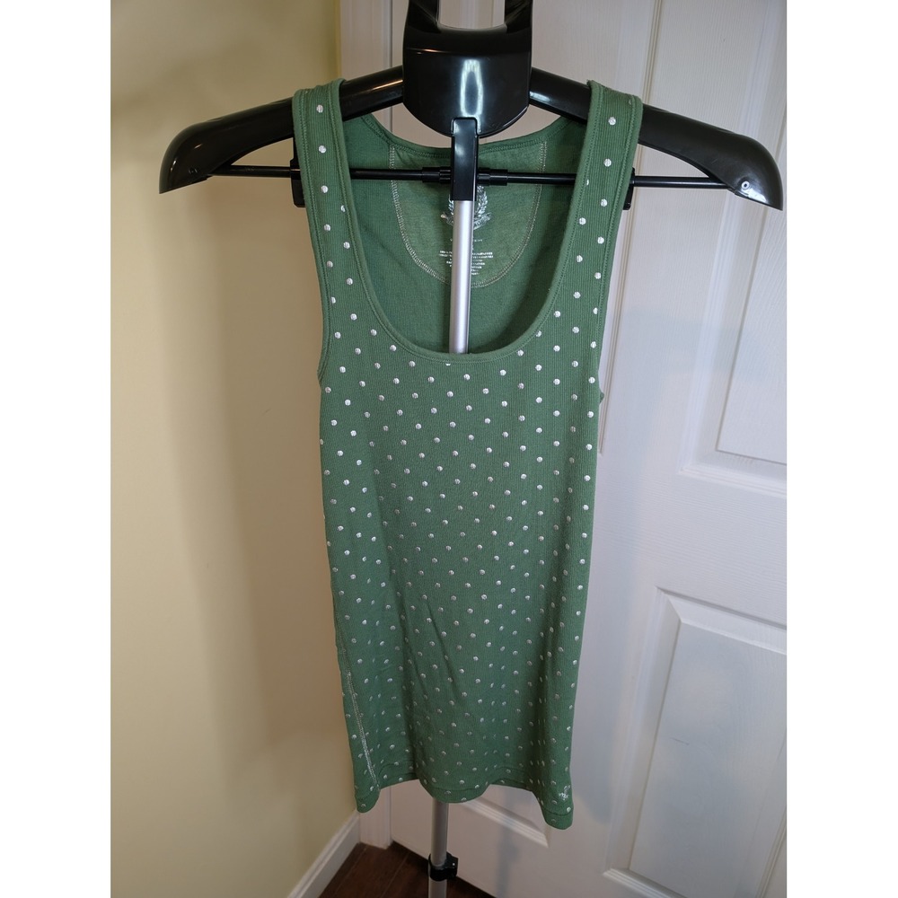 American Eagle Tank Top Womens M Green Silver Foil Polka Dot Ribbed Scoop Y2K